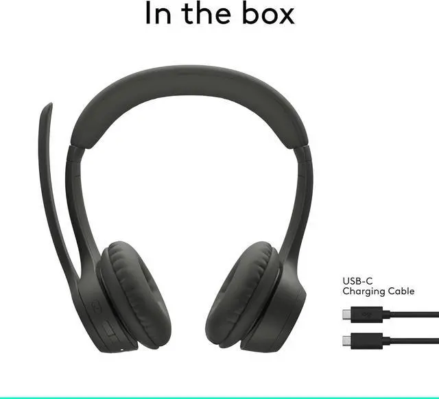 Alt view image 5 of 6 - Logitech Zone 301 Wireless Headset with Noise-Canceling Microphone, Compatible with Windows, Mac, Chrome, Linux, iOS, iPadOS, Android Bluetooth Headphone