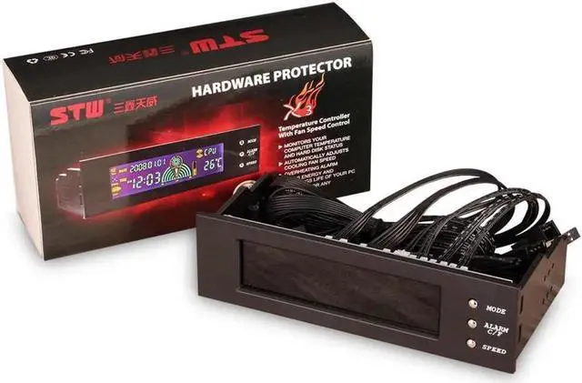 Alt view image 3 of 3 - 5.25inch 12V PC Computer Fan Controller 3 Fan Speed Controller Temperature Sensor LCD Digital Display Front Panel for PC