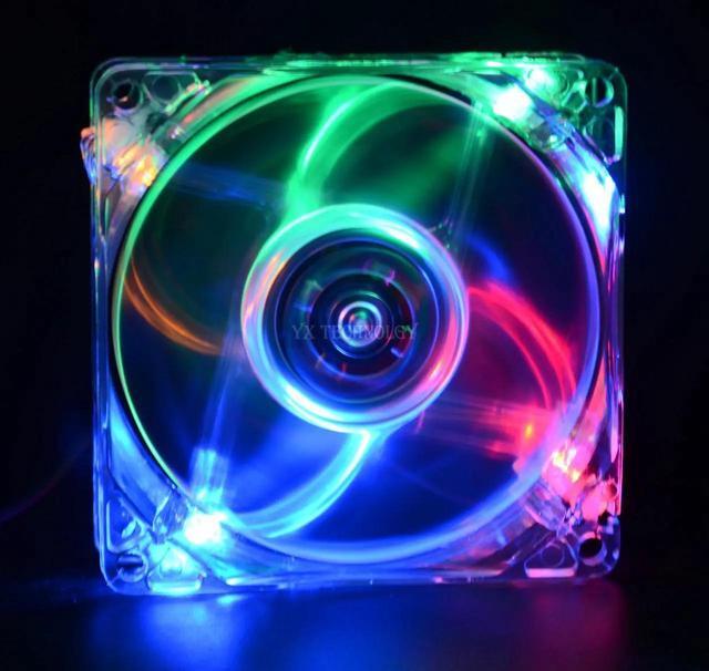 Alt view image 5 of 5 - 8025 GDT Green Red Bule Four color LED PC Computer Case Brushless Cooling Fan 80mm 8080x25mm 8025S DC 12V 4Pin Cooler
