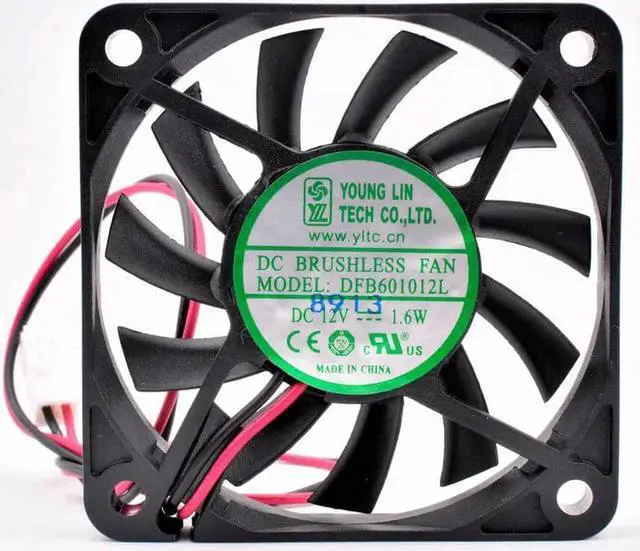 Alt view image 4 of 4 - DFB601012L 6cm 60mm fan 60x60x10mm DC12V 1.6W 2pin 2 ball bearings suitable for chassis power charger cooling fan