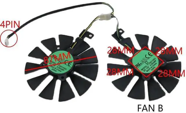 Alt view image 5 of 6 - Graphics Card Cooling Fan Replacement forASUS RX 480 GTX 1070 GTX 1060 Dual Series T129215SU 12V 0.5A 4PIN Video Card Cooler Fans GPU Fan (Fan-B)