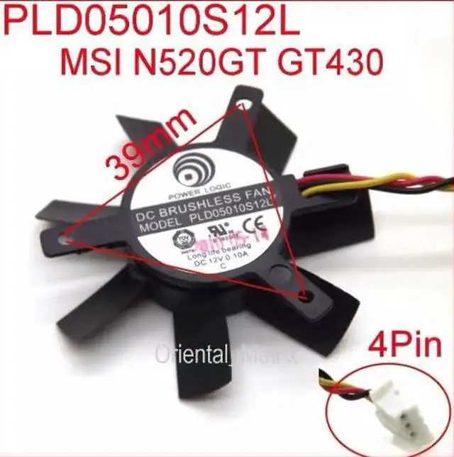 Alt view image 3 of 3 - PLD05010S12L DC12V 0.10A 45mm 32x32x32mm 3Wire 4Pin VGA Fan for GT440 N440GT Graphics Card Cooling Fan