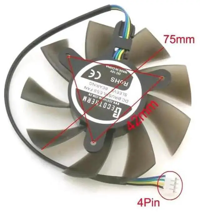 Alt view image 2 of 2 - DC BRUSHLESS Fan GFY08010E12SPA 75mm 4Pin for RX580 8GB V1 MINI-ITX Graphics Card Cooling Fan