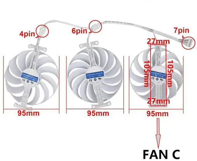 Alt view image 4 of 6 - Graphics Card Cooling Fan Replacement forASUS ROG Strix RTX 3070 3080 3090 White Gaming Series CF1010U12S 95mm 12V 0.45A 7Pin Video Card Cooler Fans GPU Fan (Fan-C)