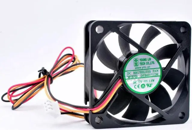 Alt view image 3 of 4 - DFB601512M 6cm 60mm 60x60x15mm DC12V 1.6W 3 wires, double ball bearings, cooling fan for chassis power supply
