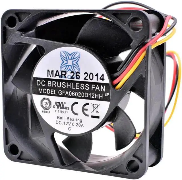 Alt view image 3 of 4 - GFA06020D12HH 6cm 60mm fan 60x60x20mm 6020 12V 0.20A 3-wire speed monitoring double ball bearing large air volume cooling fan