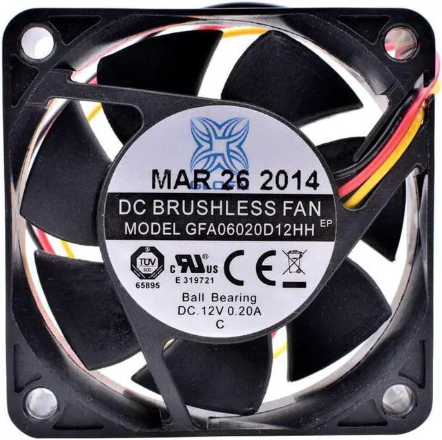 Alt view image 2 of 4 - GFA06020D12HH 6cm 60mm fan 60x60x20mm 6020 12V 0.20A 3-wire speed monitoring double ball bearing large air volume cooling fan