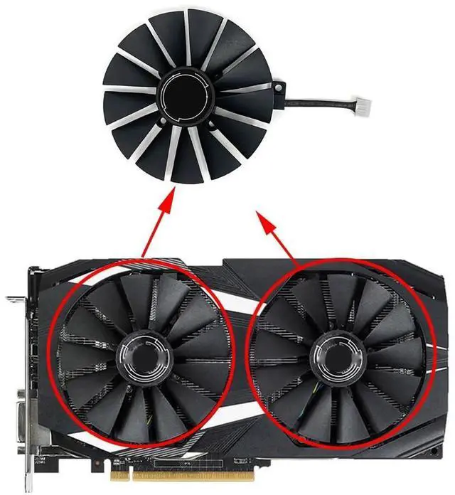 Alt view image 4 of 6 - Graphics Card Cooling Fans Suitable forASUS ROG Strix RX 470 570 Gaming ROG Strix GTX 1050 1050Ti Gaming Dual RX 580 Series Desktop PLD10010S12H 95mm 12V 0.25A 4Pin GPU Fan (Fan-A)