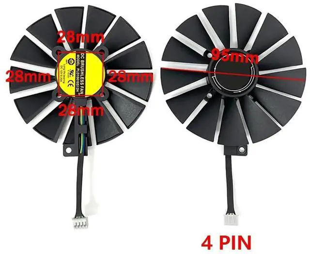 Alt view image 2 of 6 - Graphics Card Cooling Fans Suitable forASUS ROG Strix RX 470 570 Gaming ROG Strix GTX 1050 1050Ti Gaming Dual RX 580 Series Desktop PLD10010S12H 95mm 12V 0.25A 4Pin GPU Fan (Fan-A)