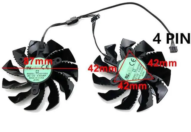 Alt view image 2 of 6 - Graphics Card Cooling Fans Suitable forGigabyte GTX 950 960 GV N950 N960 Series Desktop T12915SU 12V 0.50A 87mm 4Pin Video Card Cooler Fans GPU Fan (Fan-A)