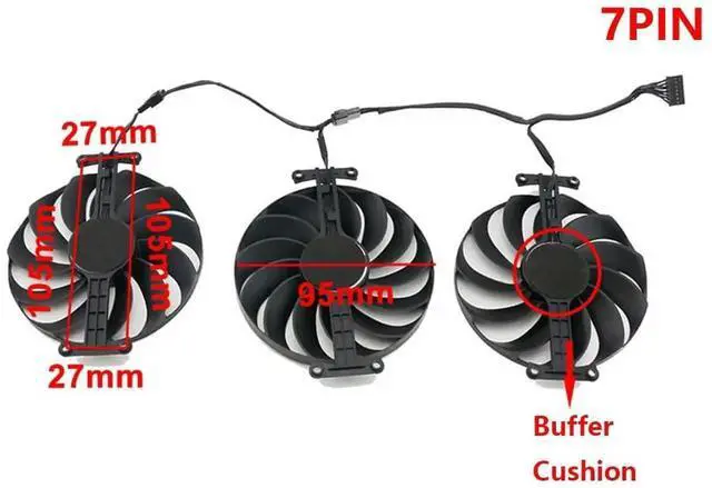 Alt view image 4 of 6 - Graphics Card Cooling Fan Replacement forASUS ROG Strix RTX 3060Ti 3070 3070Ti 3080 3080Ti 3090 Gaming RX 6700XT 6800 Series 95mm CF1010U12S 12V 0.45A 7 Pin Video Card Cooler Fans GPU Fan (Fan-1)