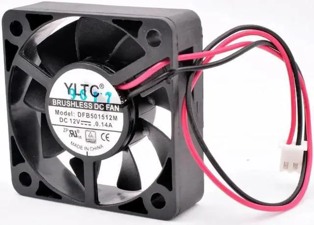 Alt view image 2 of 4 - DFB501512M YLTC 5cm 50mm 50x50x15mm DC12V 0.14A 2 wires 2pin dual ball bearing cooling fan