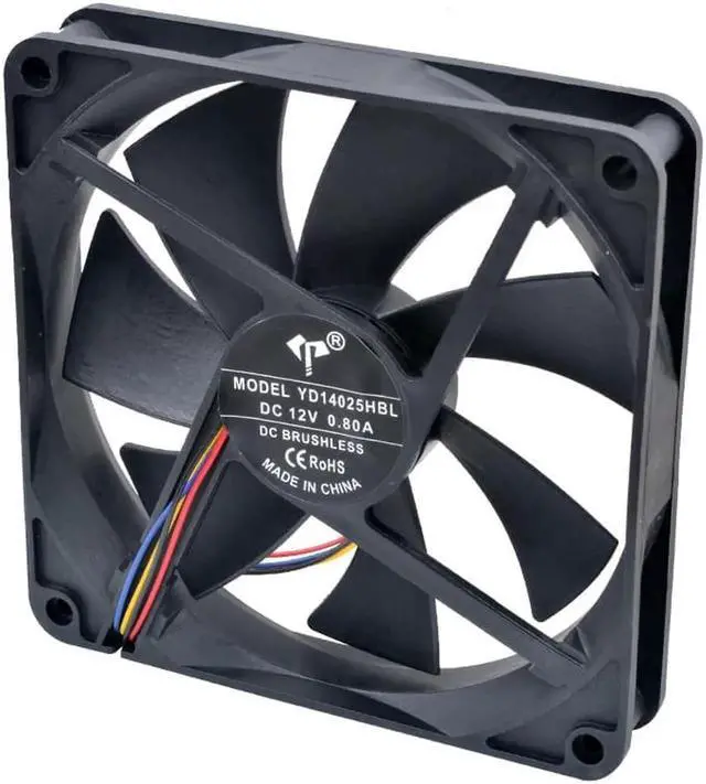 Alt view image 2 of 4 - YD14025HBL 14cm 140mm fan 140x140x25mm DC12V 0.80A 4pin pwm high airflow cooling fan for case power supply