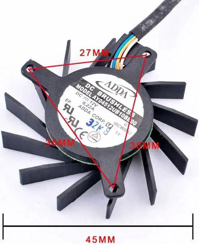 Alt view image 2 of 3 - AY04512UB10BB00 12V 0.22A 45mm 35x35x27mm 4 lines cooling fan for soft router cooling aluminum graphics card
