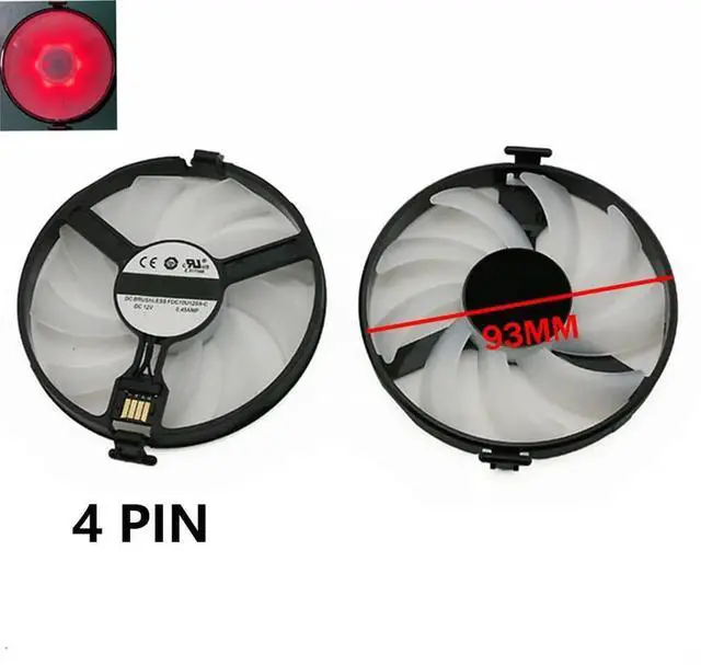 Alt view image 2 of 6 - Red LED Graphics Card Cooling Fans Suitable forXFX Radeon RX 470 480 RS RX 470D 570 RX 580 EDITIE Crimson Series Desktop FDC10U12S9-C (Red LED Fans) 93mm 12V 0.45A 4Pin GPU Fan (Fan-A)