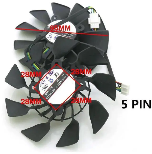Alt view image 3 of 6 - Graphics Card Cooling Fans Suitable forASUS GTX 780 780TI 970 980 R9 280 280X 290 290X 390X Matrix Series Desktop FD10015H12S 95mm 12V 0.55A 5Pin Video Card Cooler Fans GPU Fan (Fan-B)