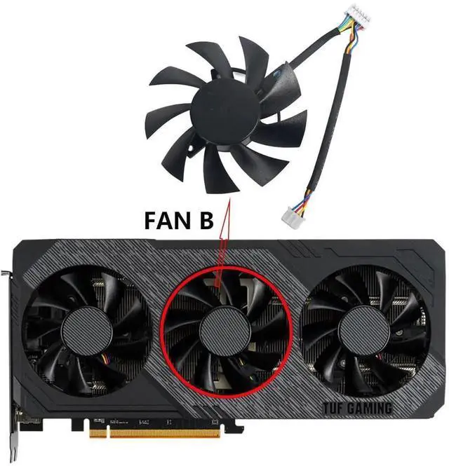 Alt view image 4 of 6 - Graphics Card Cooling Fans Replacement forASUS TUF3 TUF X3 RX 5700XT 5700 GTX 1660 1660S 1660TI Gaming Series PLA08015S12HH 75mm 12V 0.35A 7Pin Video Card Cooler Fans GPU Fan (Fan-B)