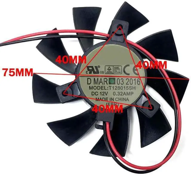 Alt view image 2 of 6 - Graphics Card Cooling Fans Suitable forEVGA GTX 650 650TI GT 740 forGigabyte N240 N250 GTS 240 250 450 Series Desktop T128015SH 75mm 12V 0.32A 2Pin Video Card Cooler Fans GPU Fan