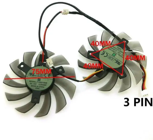 Alt view image 5 of 6 - Graphics Card Cooling Fans Suitable forGigabyte GV N560 N560OC N670 GTX 670 580 560 560ti 460 470 HD5870 Series Desktop 75mm T128010SM 12V 0.20A 3Pin Video Card Cooler Fans GPU Fan