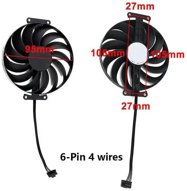 Alt view image 3 of 5 - Graphics Card Cooling Fans Suitable forASUS Phoenix GTX 1650 RTX 3050 3060 RX 6400 Series FDC10U12D9-C 95mm 12V 0.45A 6 Pin 4 Wires Desktop Video Card Cooler Fans GPU Fan