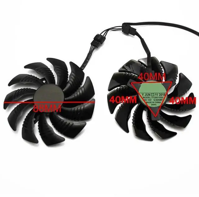 Alt view image 6 of 6 - Graphics Card Cooling Fans Suitable forGigabyte P106 GTX 1050 1050ti 1060 1070 1070Ti 960 RX 470 480 570 580 Gaming Series Desktop T129215SU 88mm 12V 0.50A 4Pin Video Card Cooler Fans GPU Fan (2PCS)