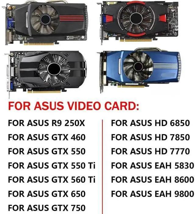 Alt view image 3 of 6 - Graphics Card Cooling Fans Suitable forASUS R9 250X GTX 460 550 550TI 650 750 HD 6850 7770 7850 EAH 5830 8600 9800 Series Desktop R128015BU 75mm 12V 0.5A 4Pin Video Card Cooler Fans GPU Fan