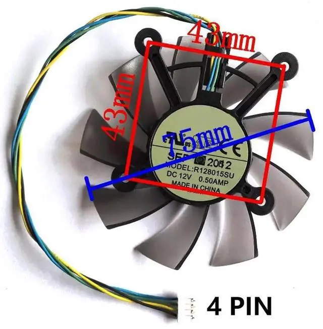 Alt view image 4 of 6 - Graphics Card Cooling Fans Suitable forASUS R9 250X GTX 460 550 550TI 650 750 HD 6850 7770 7850 EAH 5830 8600 9800 Series Desktop R128015BU 75mm 12V 0.5A 4Pin Video Card Cooler Fans GPU Fan