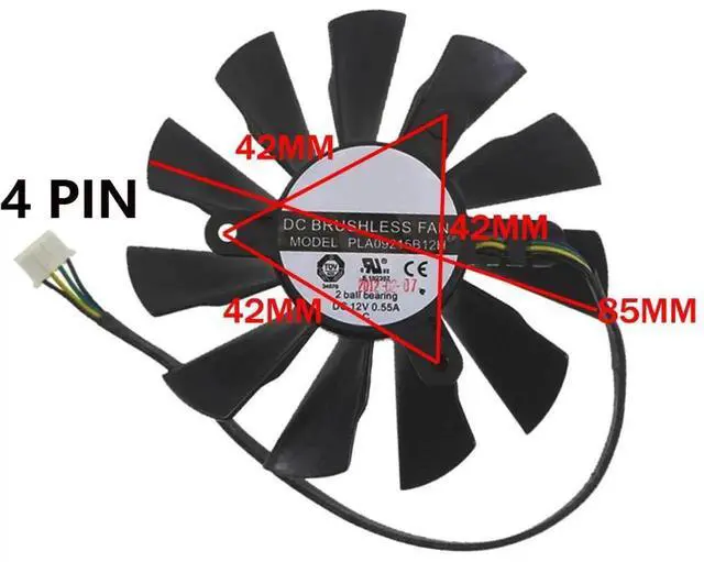 Alt view image 5 of 6 - Graphics Card Cooling Fans Suitable forMSI GTX 950 1060 R6 770 N550GTX Ti N640GT N650 N450 R7 250 360 R7750 R7770 Series Desktop PLA09215B12H 85mm 12V 0.55A 4Pin Video Card Cooler Fans GPU Fan