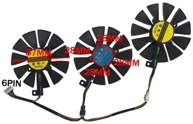 Alt view image 5 of 6 - Graphics Card Cooling Fans Suitable forASUS ROG Strix RX VEGA64 VEGA56 RX 480 580 GTX 980TI 1060 1070 1070Ti 1080 1080Ti Series Desktop PLD09210S12HH 87mm 12V 0.40A 6Pin (Fan-B)