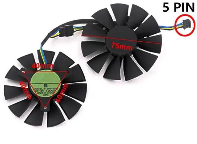 Alt view image 5 of 6 - 5Pin Graphics Card Cooling Fans Suitable forASUS R9 370 Strix GTX 1060 1050 1050Ti 960 950 750ti Series Desktop T128010SH 12V 75mm 0.25A 5Pin Video Card Cooler Fans GPU Fan