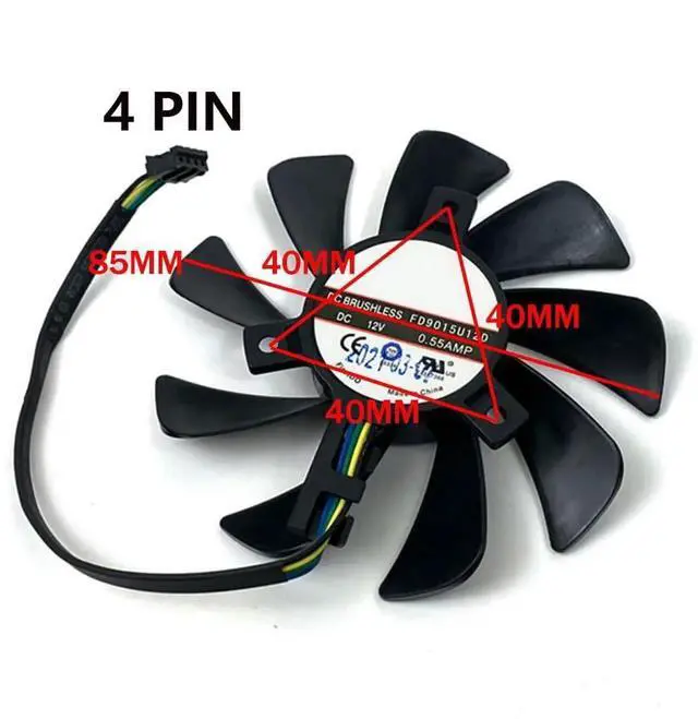 Alt view image 3 of 6 - Graphics Card Cooling Fans Suitable forHP RX 480 580 4G 8G Series Desktop FD9015U12D 85mm 12V 0.55A 4Pin Video Card Cooler Fans GPU Fan