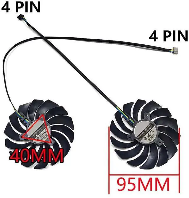 Alt view image 4 of 6 - 2pcs/ lot Graphics Card Cooling Fans Suitable forMSI RTX 3050 3060 3060TI 3070 Ventus 2X RX 6600 6600XT 6650XT 6700XT 6750XT MECH 2X Series Desktop PLD10010S12HH 95mm 12V 0.40A 4Pin (2pcs)