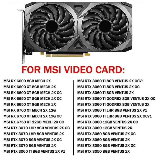 Alt view image 5 of 6 - 2pcs/ lot Graphics Card Cooling Fans Suitable forMSI RTX 3050 3060 3060TI 3070 Ventus 2X RX 6600 6600XT 6650XT 6700XT 6750XT MECH 2X Series Desktop PLD10010S12HH 95mm 12V 0.40A 4Pin (2pcs)