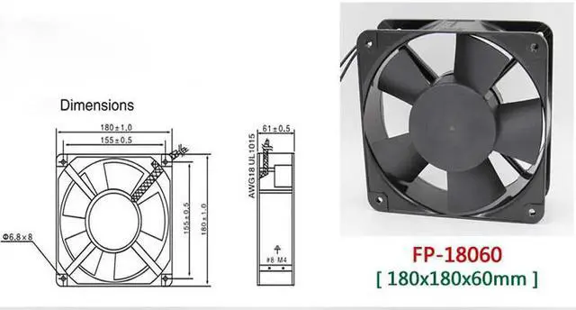 Alt view image 2 of 2 - for Square ROTARY FP18060 EX-S1-B AC Axial Fan with Ball Bearing AC 220/240V 50/60Hz 0.45A 65W 2 Wires aluminium alloy Frame