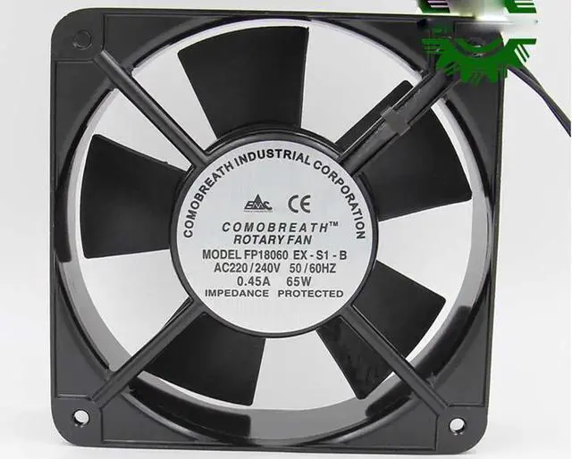 Main image of for Square ROTARY FP18060 EX-S1-B AC Axial Fan with Ball Bearing AC 220/240V 50/60Hz 0.45A 65W 2 Wires aluminium alloy Frame
