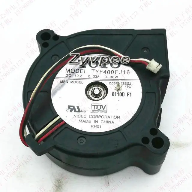 Main image of for TOTO TYF400FJ16 D06F-12BS1 60*25mm 12Vdc 0.33A 3 wires 3 pins 6CM blower for projecor