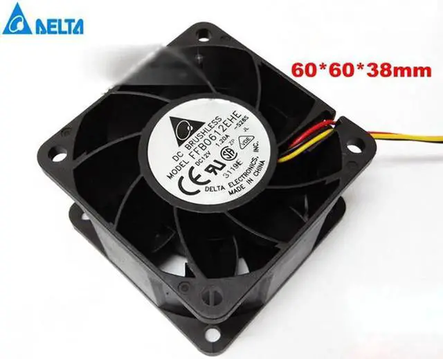 Main image of for Delta 6038 FFB0612EHE Dual Balls Bearing DC Fan with 12V 1.20A 3 Wires