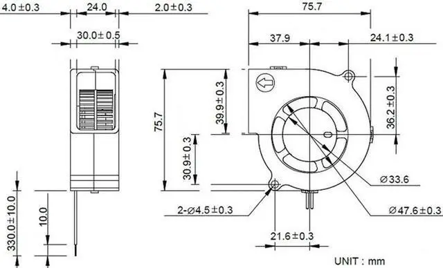 Alt view image 2 of 3 - for NMB 7530 BG0703-B044-000 Centrifugal blower with 12V 0.38A 2 Wires