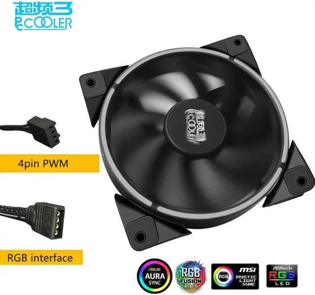 Alt view image 2 of 6 - RGB Single halo 12cm Computer Case Fan 4PIN RGB Quiet PWM Fans 120mm CPU Cooler Water Cooling Replace Fan