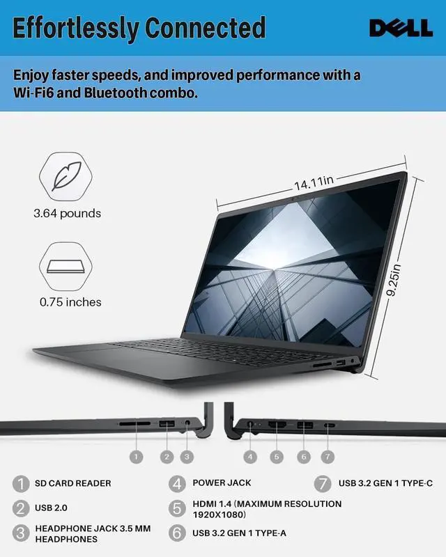 Alt view image 4 of 6 - Dell Inspiron 15 3530 15.6 FHD Touchscreen Laptop Computer, with Office 2024 Lifetime License, Intel 13th Gen Core i7-1355U Up to 5.0 GHz, Wi-Fi 6, Webcam, HDMI, Windows 11 Pro (16GB RAM |1TB SSD)
