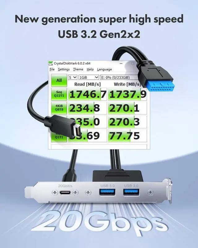 Alt view image 5 of 5 - GRAUGEAR 20Gbps USB3.2 Gen2x2 USB-C Front Panel Adapter, Motherboard Header Extension Cable, USB-C and USB to 20-pin USB Type-E A-Key and 19-pin USB3.0 Connector with PCIe Bracket