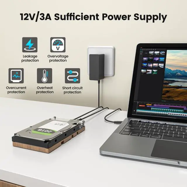 Alt view image 4 of 5 - SAS to USB 3.0 Adapter,SAS SATA Hard Drive Docking Station for 2.5/3.5 inch SSD HDD, Tool-Free External Hard Drive Reader with 12V/2A Power Adapter, Support up to 20TB