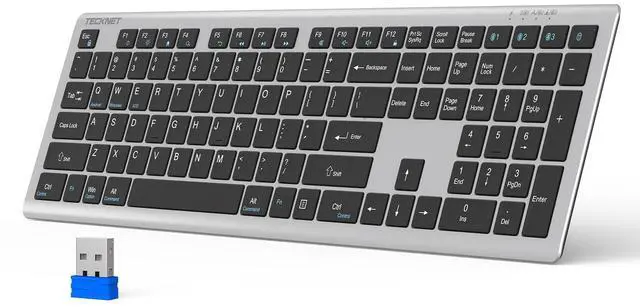 Main image of TECKNET Bluetooth Keyboard Rechargeable, 4-Device (2.4G+BT) Wireless Keyboard, Full Size Computer Keyboard with Stand, Ultra-Slim Quiet Typing, for PC/Laptop/Smart TV/Phone/Tablet, 12 Hotkeys