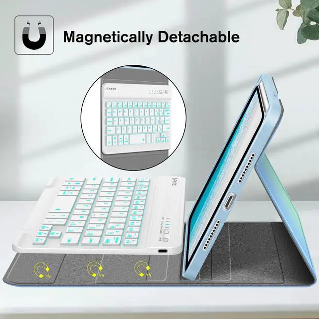 Alt view image 3 of 5 - FINTIE Keyboard Case for iPad mini (A17 Pro) 7th Generation 2024 / iPad mini 6th Gen 8.3 Inch, Soft TPU Back Cover with Magnetically Detachable Wireless Bluetooth Keyboard, Backlight/Seaside Ombre