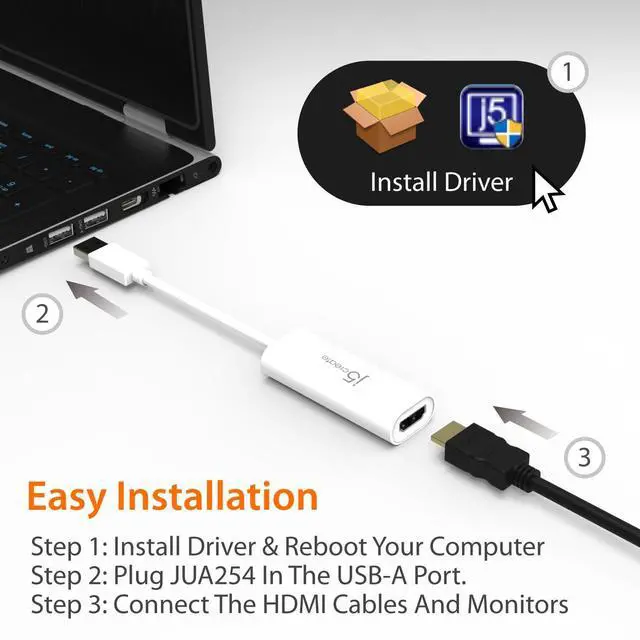Alt view image 5 of 5 - j5create JUA254 USB 3.0 to HDMI(tm) External Video Adapter, White