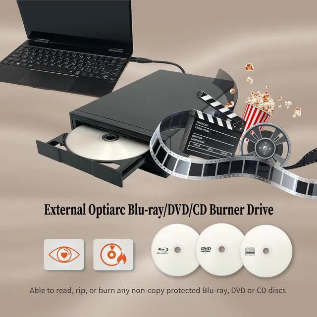 Alt view image 5 of 5 - Optiarc 16X Blu-ray BDXL DVD CD External Burner Drive with USB 3.2 Gen 1, Free Burning Software, Sample Discs, and Archival M-Disc Support