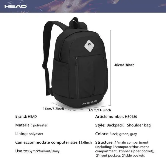 Alt view image 4 of 5 - HEAD 30L Waterproof Travel Backpack for Men, 15.6 inch Laptop Backpack, Casual Daypack Backpacks for Sport Gym/Workout/College