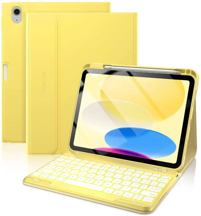 Main image of typecase Folio Keyboard Case for iPad 10th Gen 10.9 inch (2022) and iPad 11th (A16, 2025), Magnetic Wireless Detachable Keyboard, 7-Color Backlight, Thin & Light, Pencil Holder - Yellow