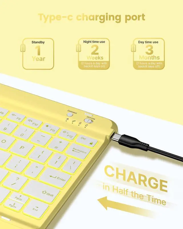 Alt view image 5 of 5 - typecase Folio Keyboard Case for iPad 10th Gen 10.9 inch (2022) and iPad 11th (A16, 2025), Magnetic Wireless Detachable Keyboard, 7-Color Backlight, Thin & Light, Pencil Holder - Yellow