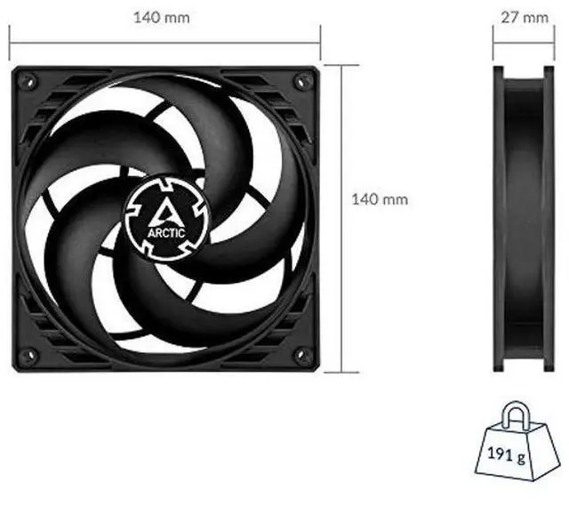 Alt view image 2 of 5 - ARCTIC P14 (5 Pack) - 140 mm Case Fan, Pressure-optimised, Quiet Motor, Computer, Fan Speed: 1700 RPM - Black